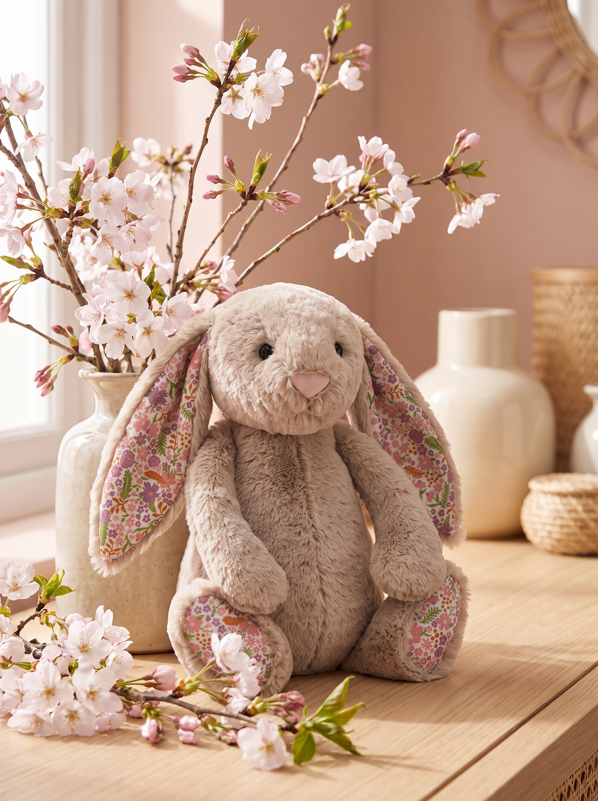 Floral Ear Bunny Plush Toy lifestyle scene