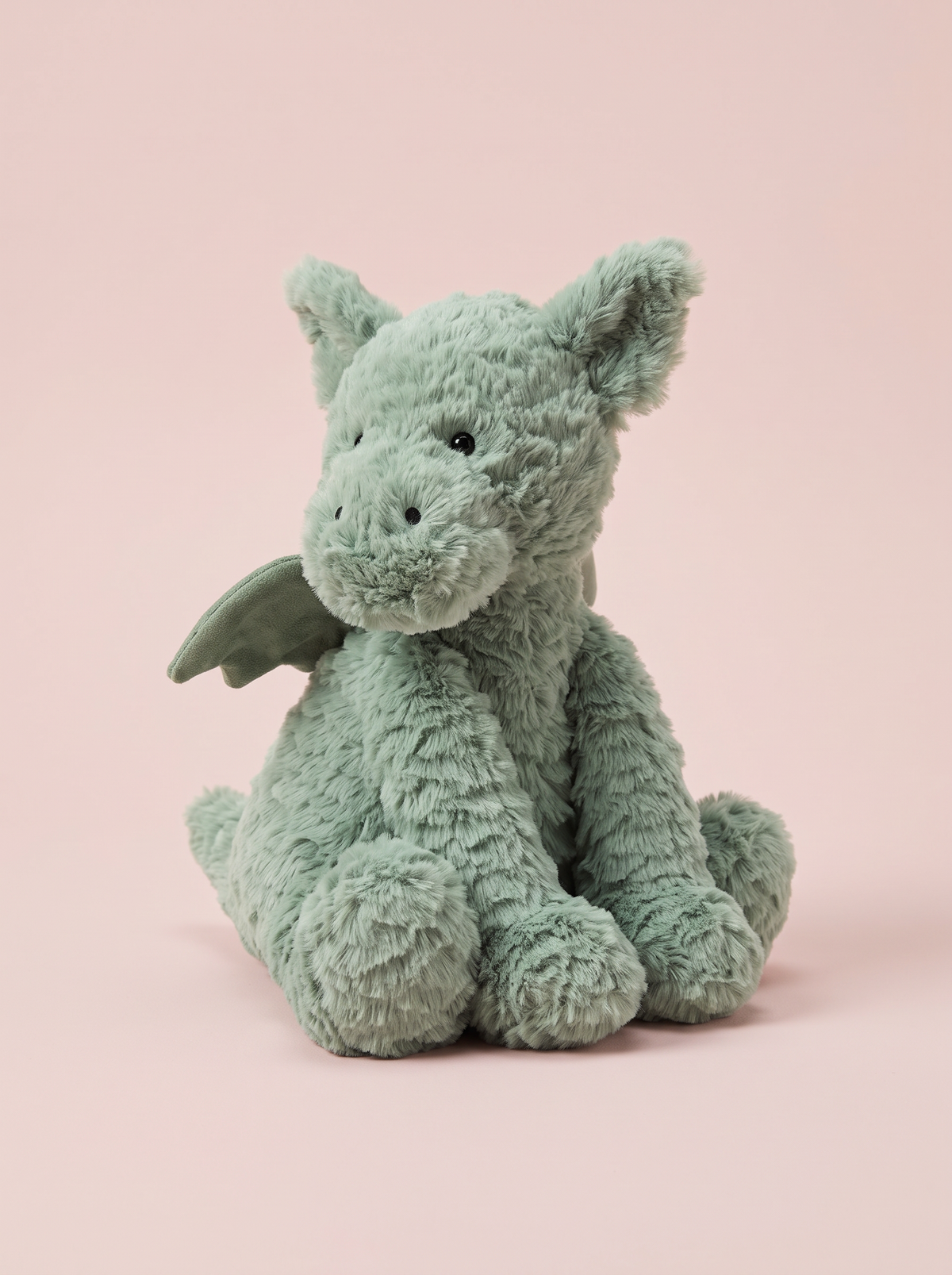 Fluffy Green Dragon Plush Toy angled studio view