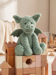 Fluffy Green Dragon Plush Toy lifestyle scene