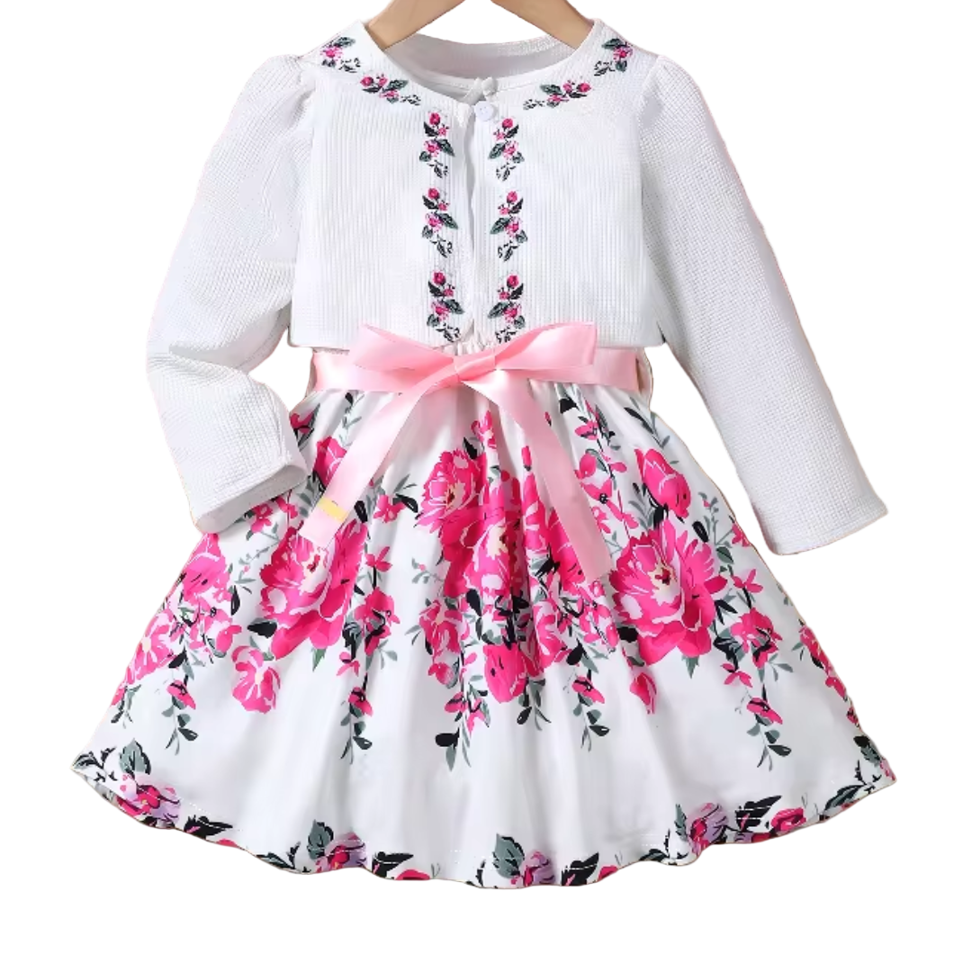 Girls Floral Dress & Coat Set