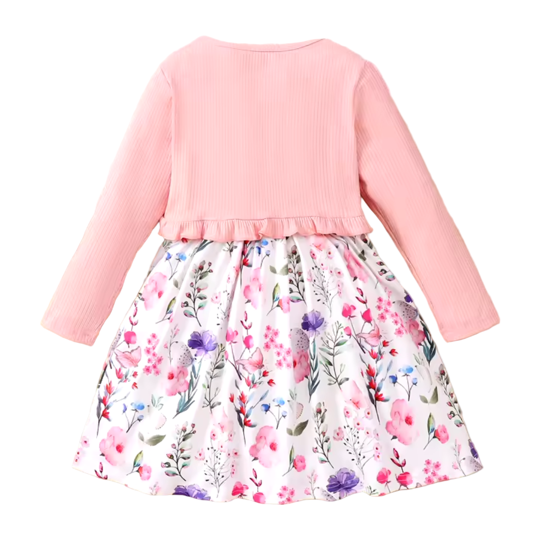 Girls Floral Dress & Coat Set