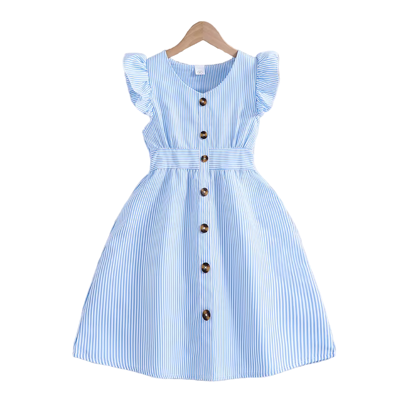 Girls Summer Striped Ruffle Dress