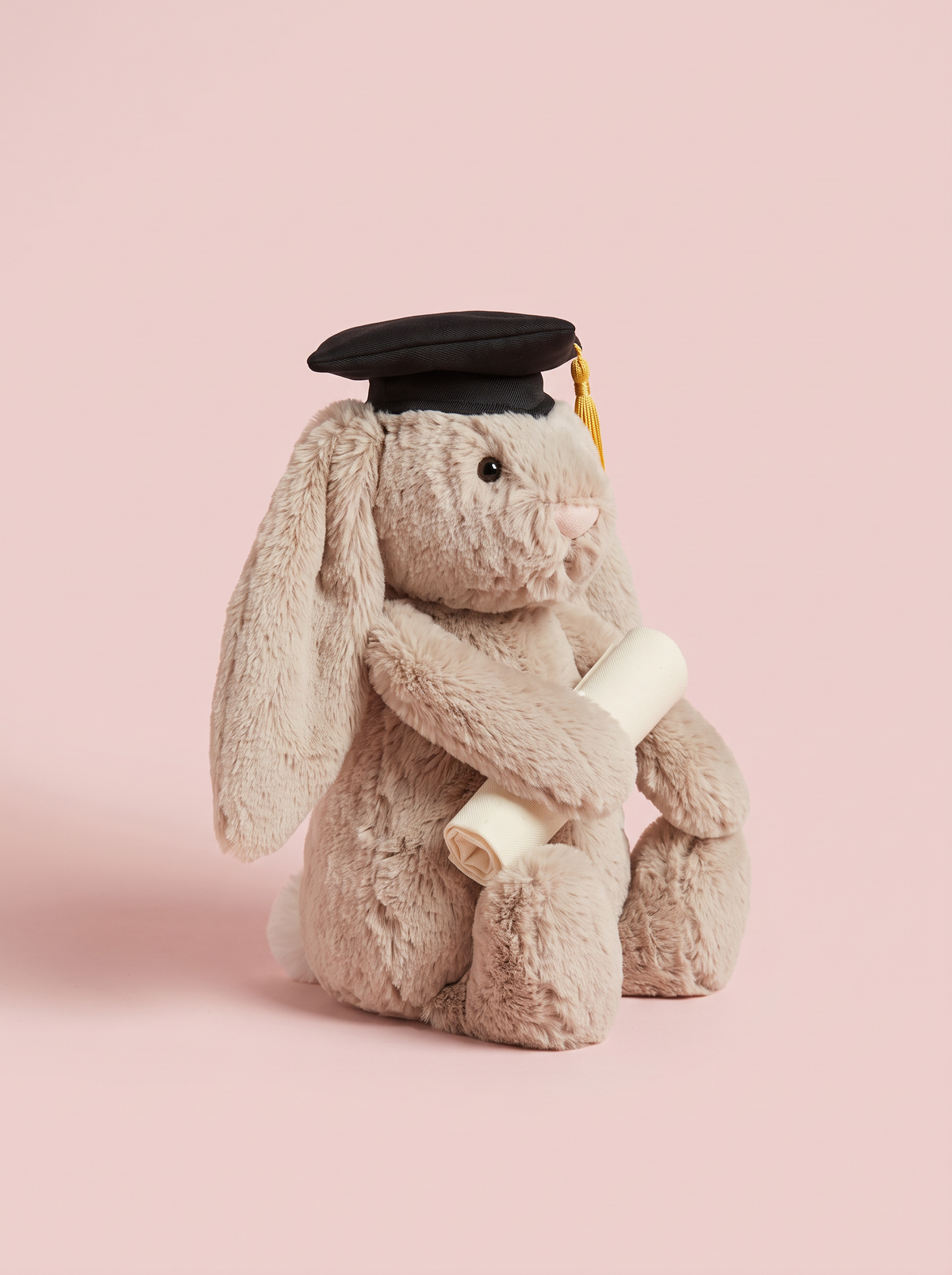 Graduation Bunny Plush Toy angled studio view