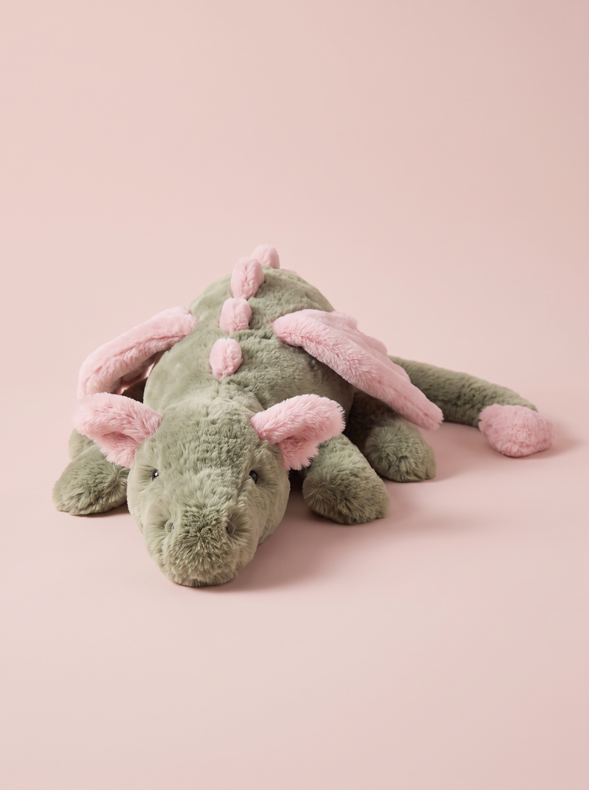 Green and Pink Dragon Plush Toy alternate studio view