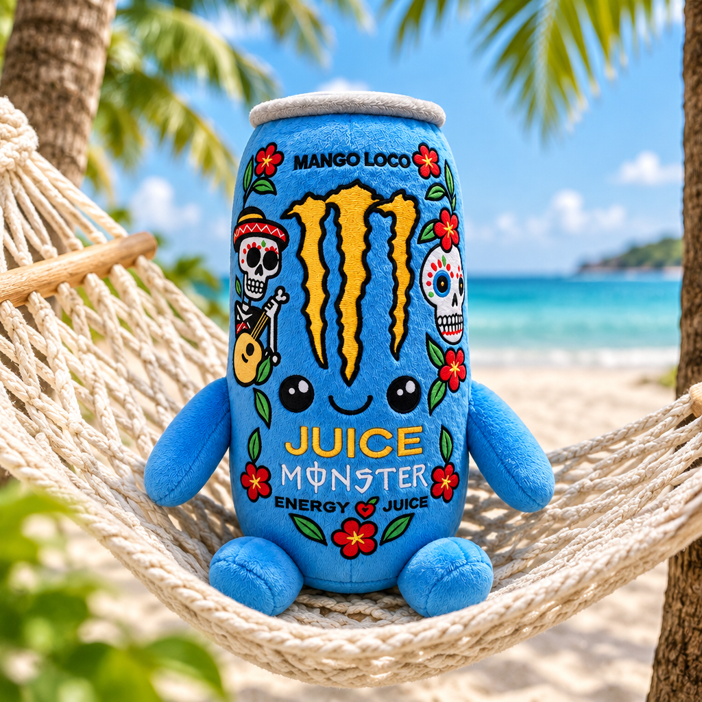 Monster Mango Loco plush toy in a beach hammock