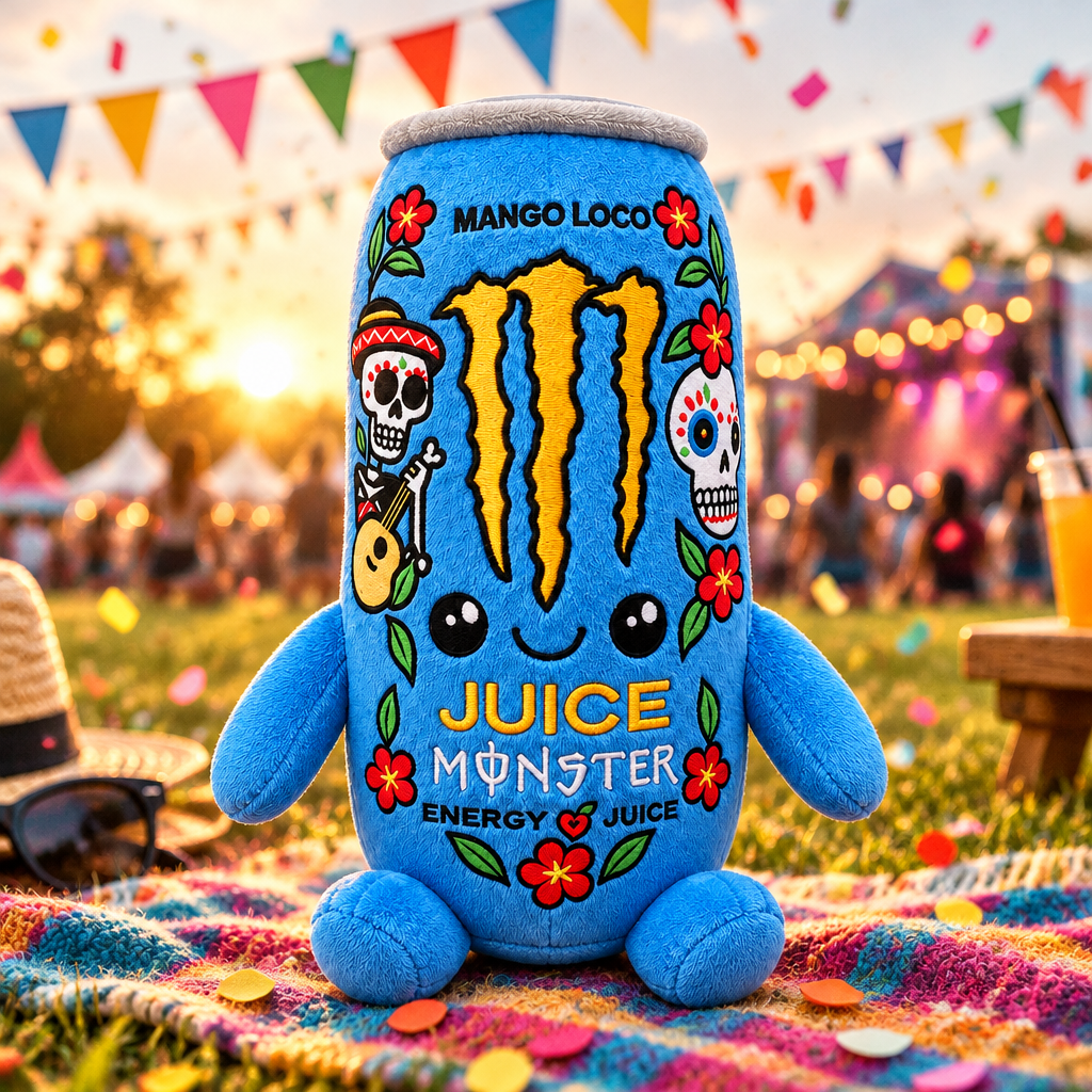 Monster Mango Loco plush toy at a summer festival