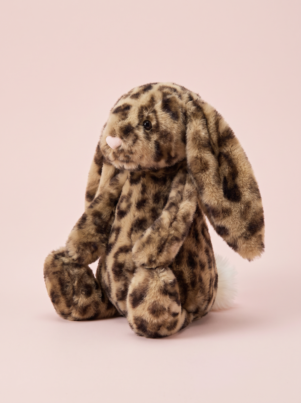 Leopard Print Bunny Plush Toy angled studio view