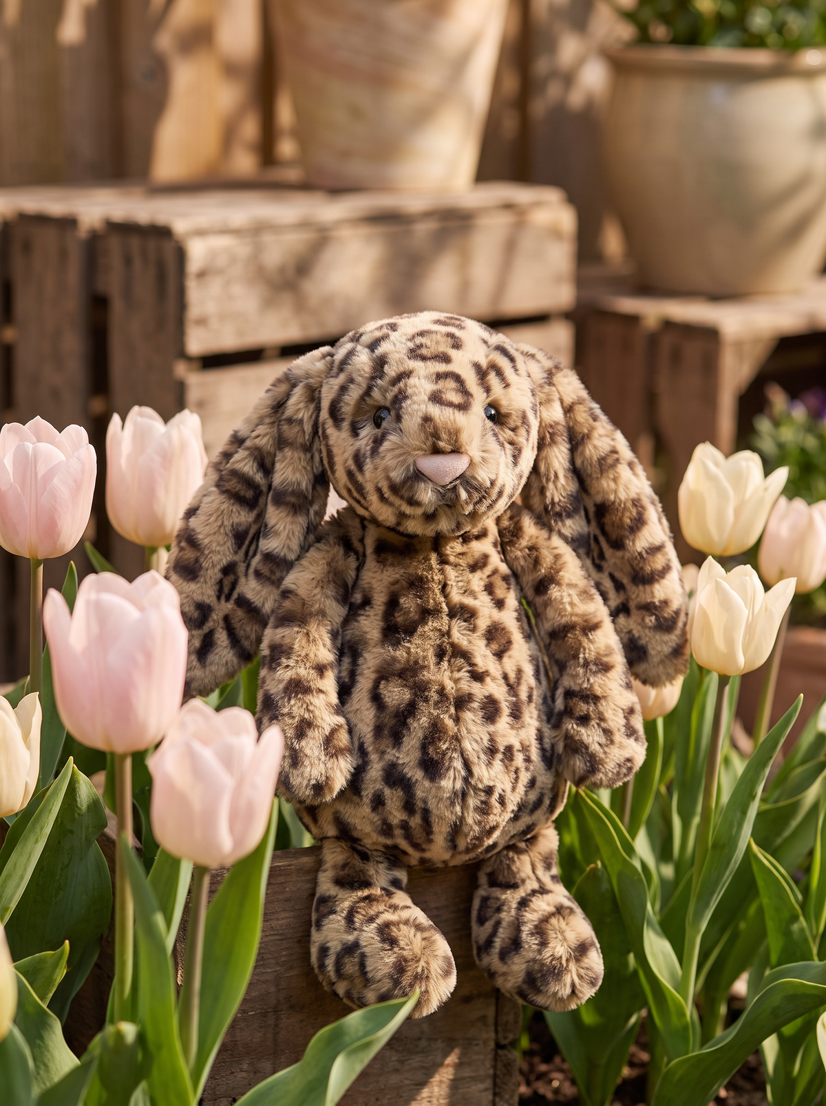Leopard Print Bunny Plush Toy lifestyle scene