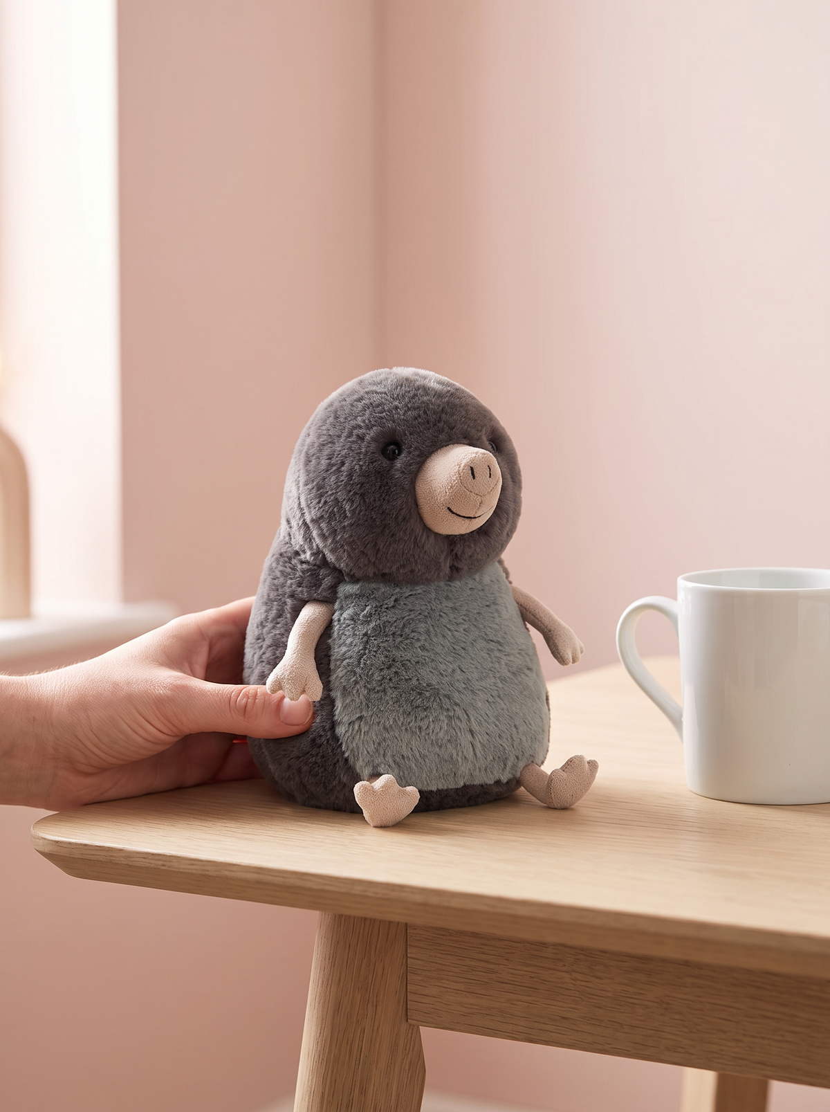 Mole Plush Toy styled in a home setting