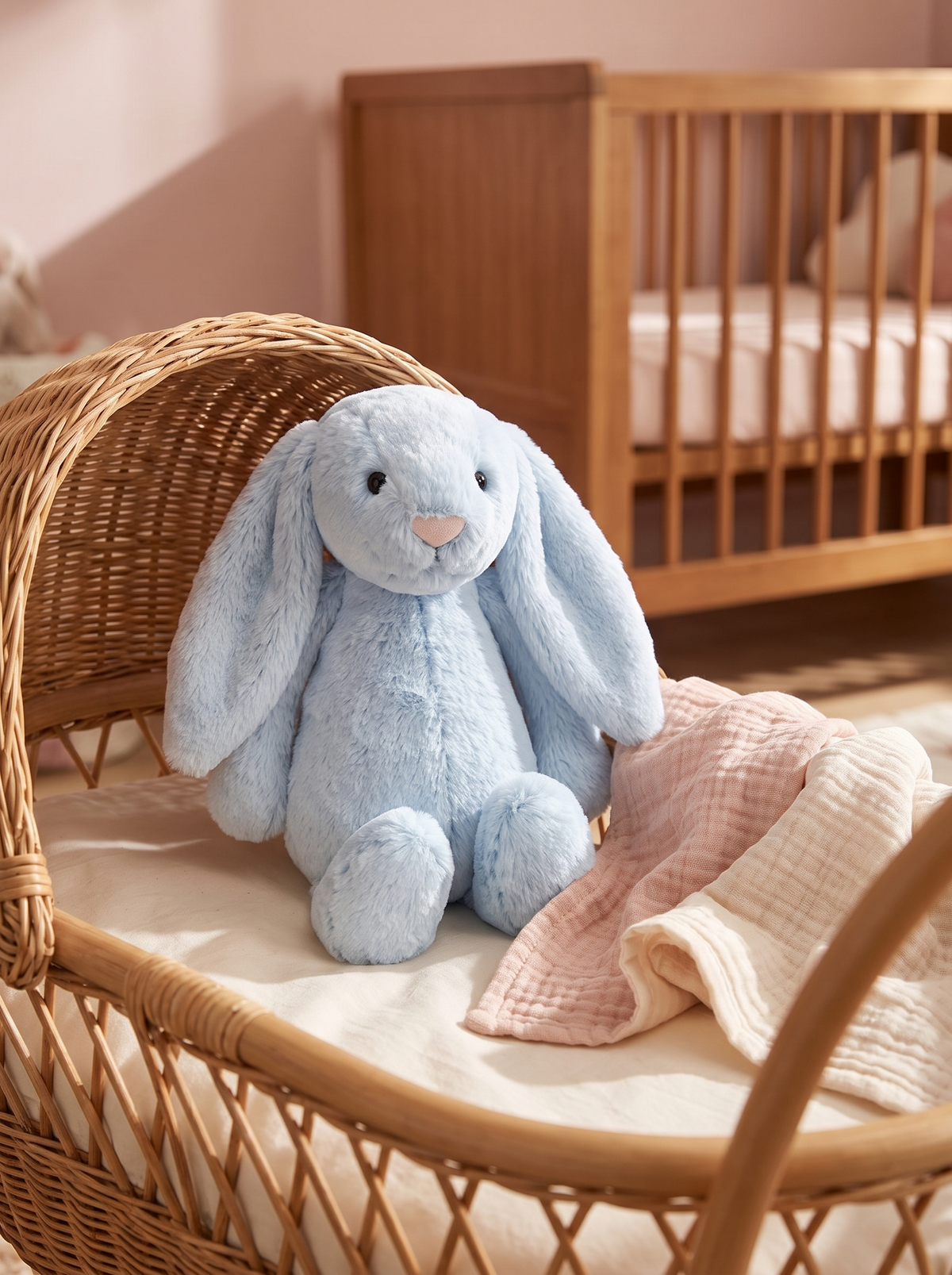 Pale Blue Bunny Plush Toy lifestyle scene