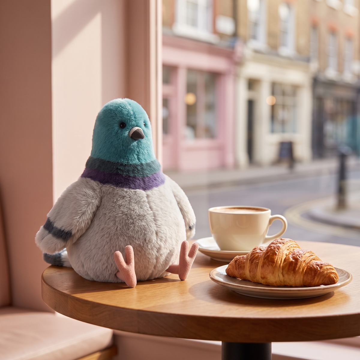 Pigeon Plush Toy styled in a home setting