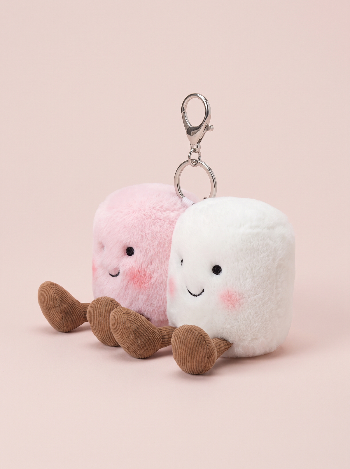Pink and White Marshmallow Plush Bag Charm angled studio view
