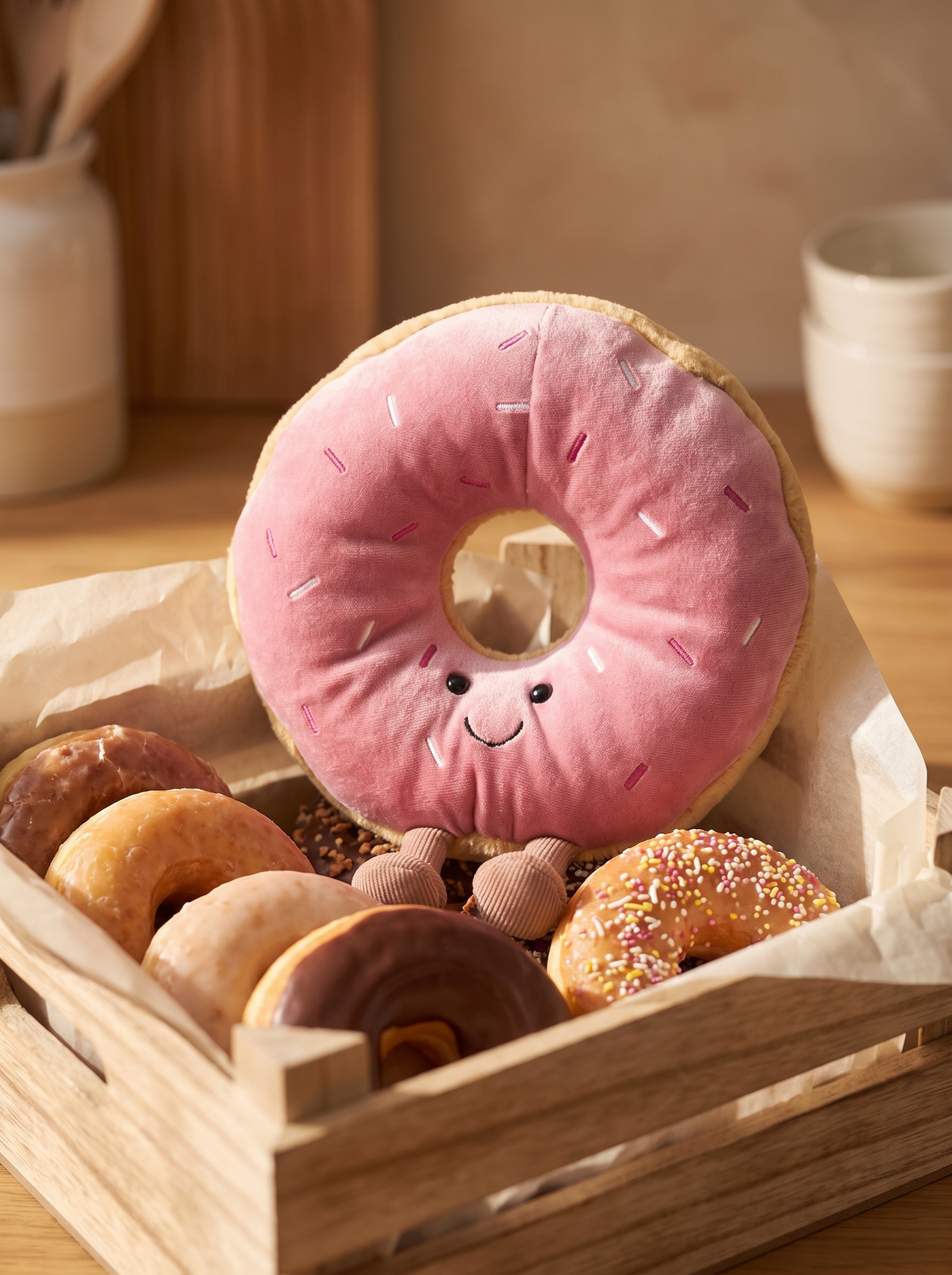 Pink Frosted Doughnut Plush Toy lifestyle scene