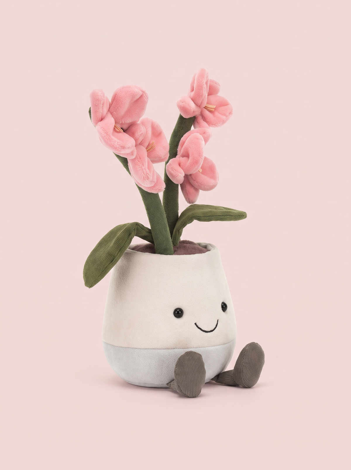 Potted Pink Orchid Plush Toy angled studio view