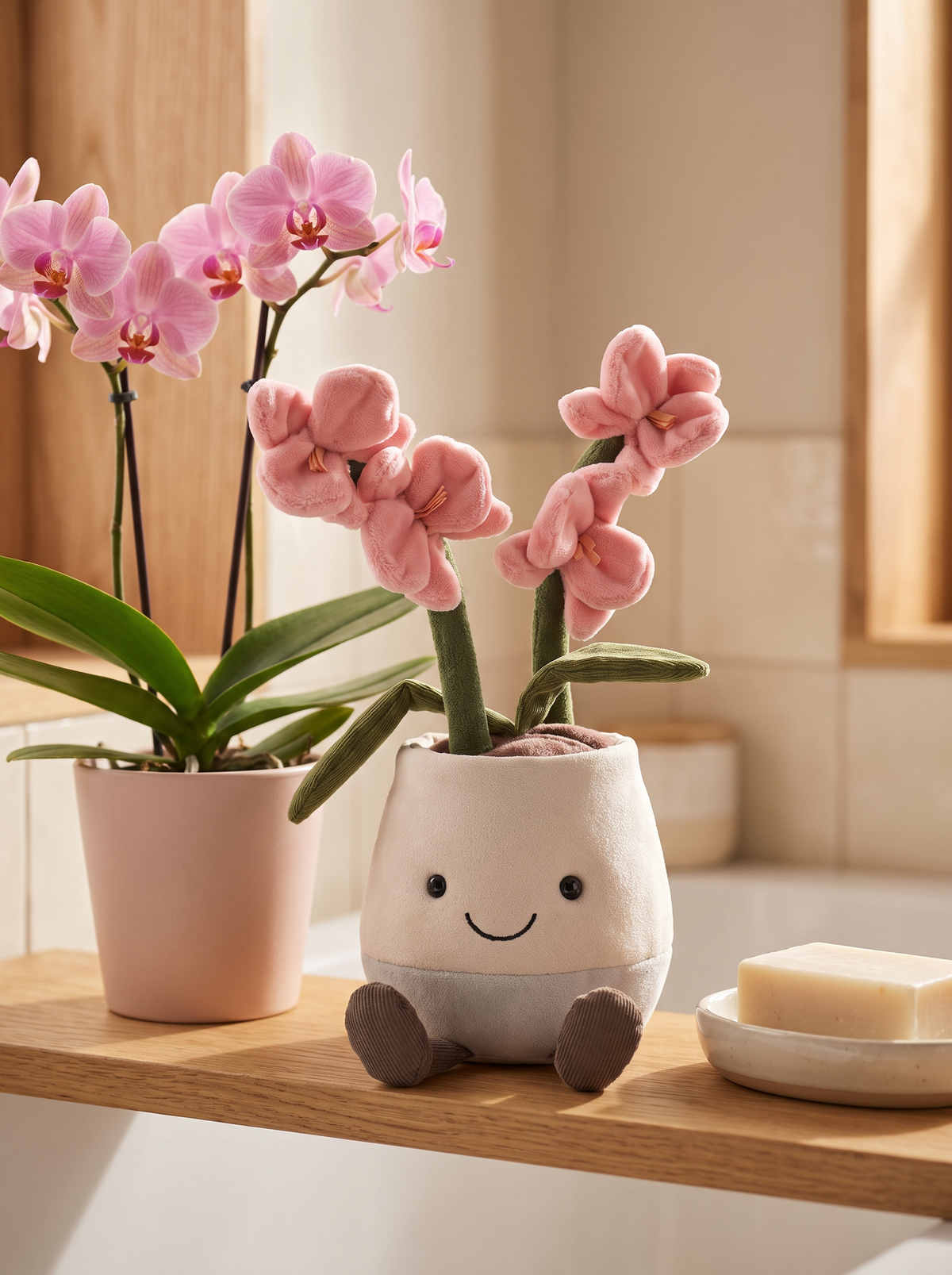 Potted Pink Orchid Plush Toy lifestyle scene
