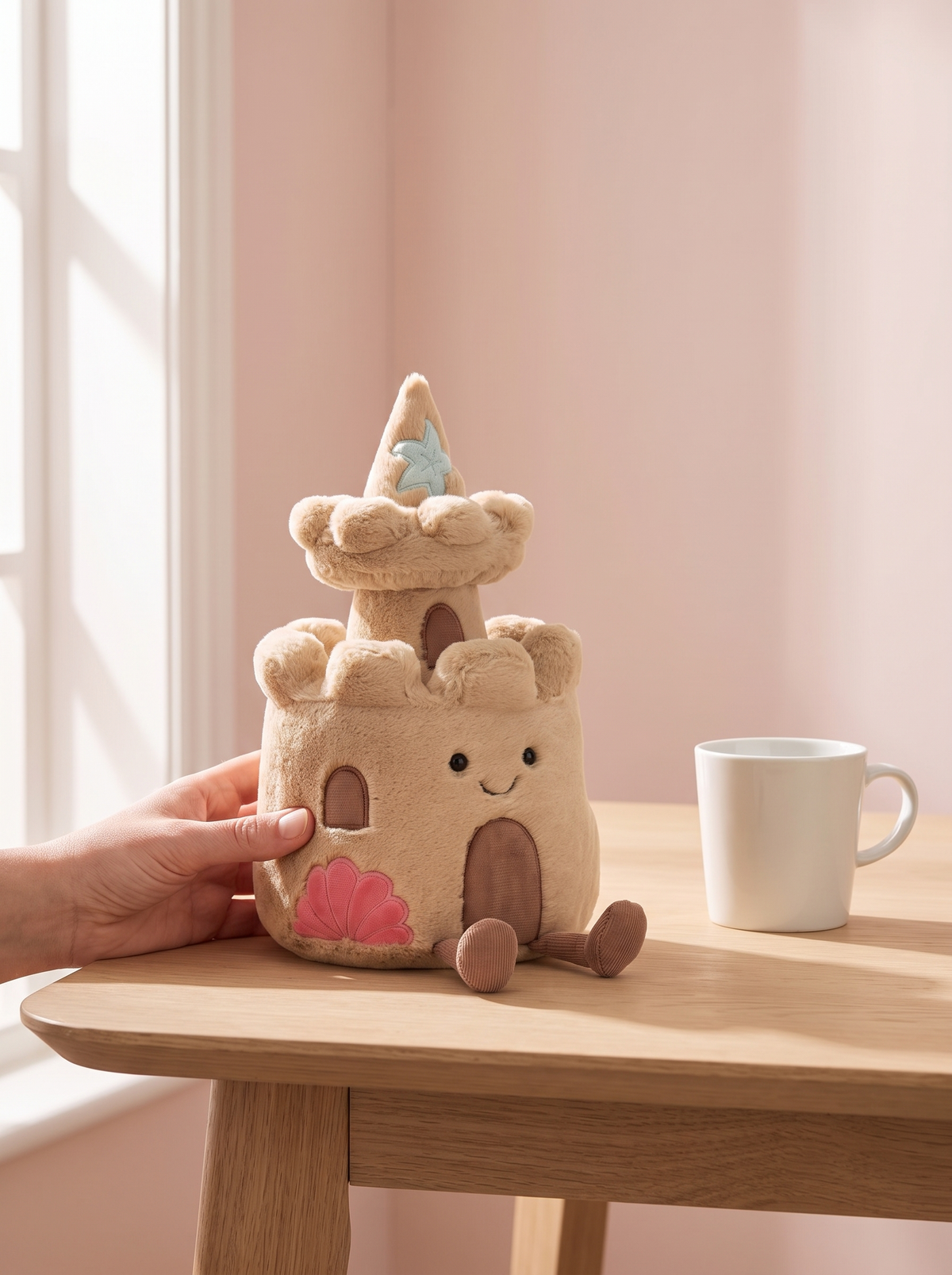 Sandcastle Plush Toy styled in a home setting