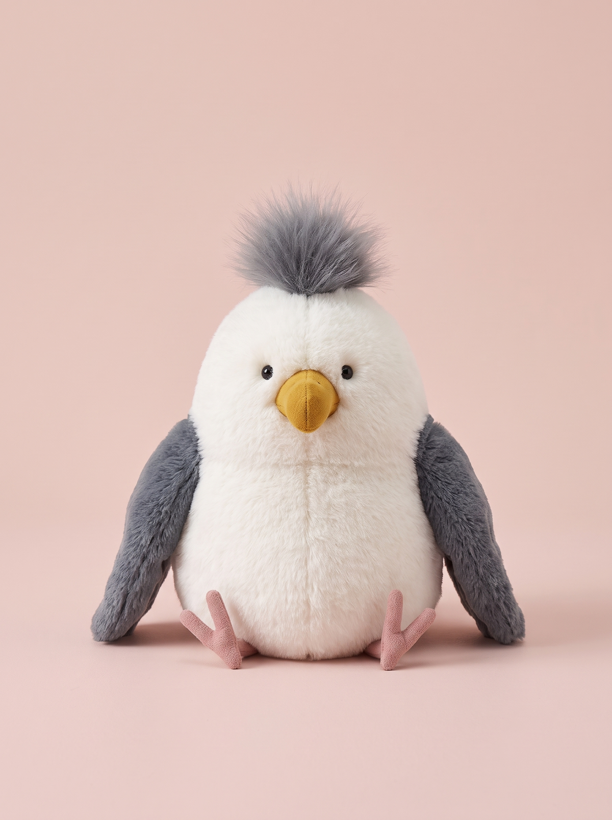 Seagull Plush Toy front view on a pink studio background