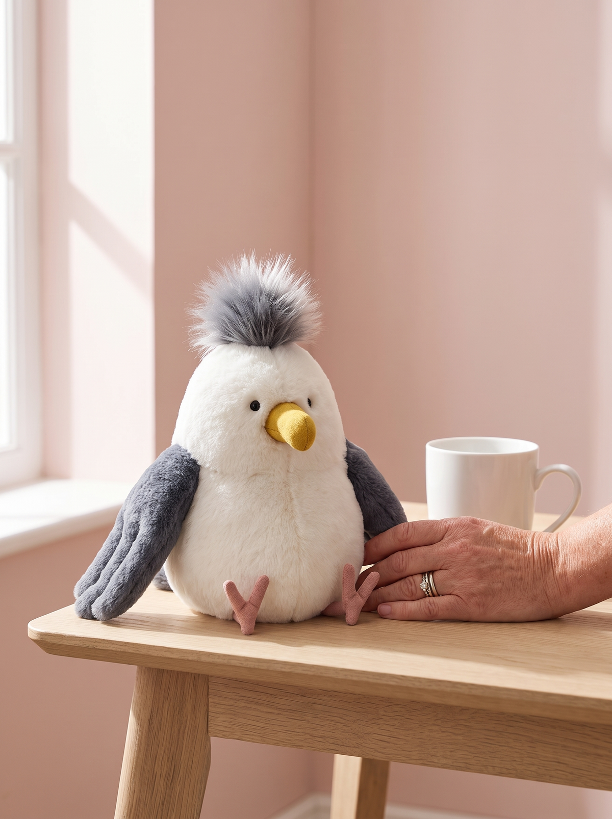Seagull Plush Toy styled in a home setting