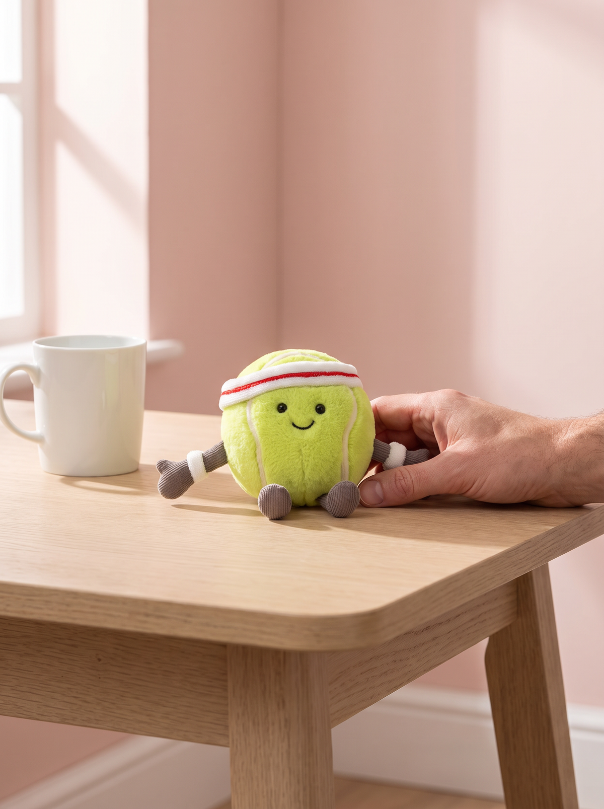 Tennis Ball Plush Toy styled in a home setting
