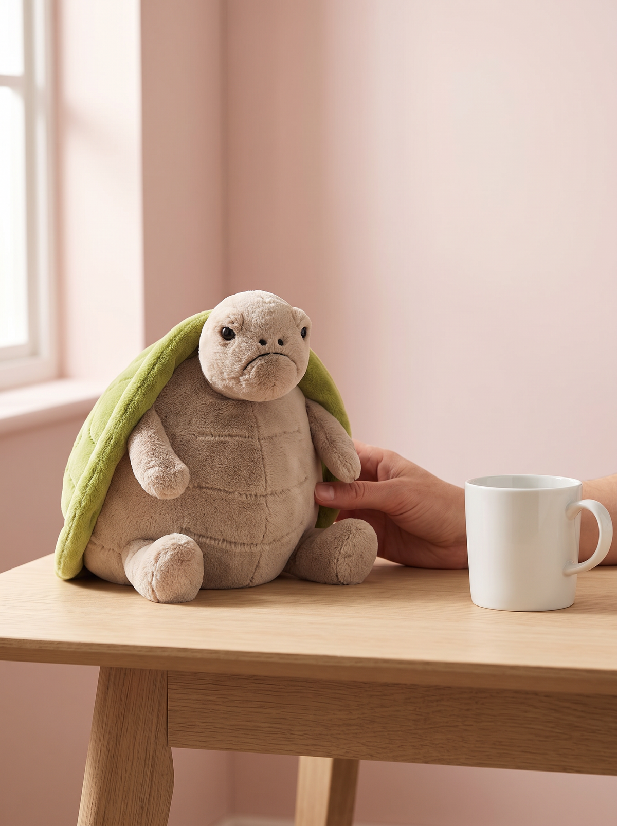 Tortoise Plush Toy styled in a home setting