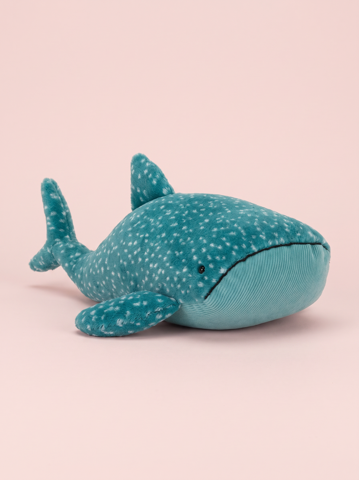 Whale Shark Plush Toy front view on a pink studio background