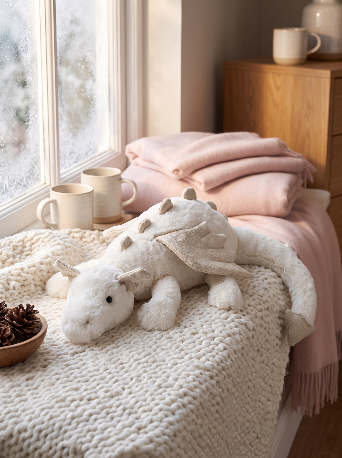 White Dragon Plush Toy lifestyle scene